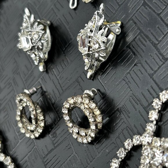 Vintage Rhinestone Jewelry Set Necklace Bracelet Earrings Bridal Prom Formal - Picture 9 of 12